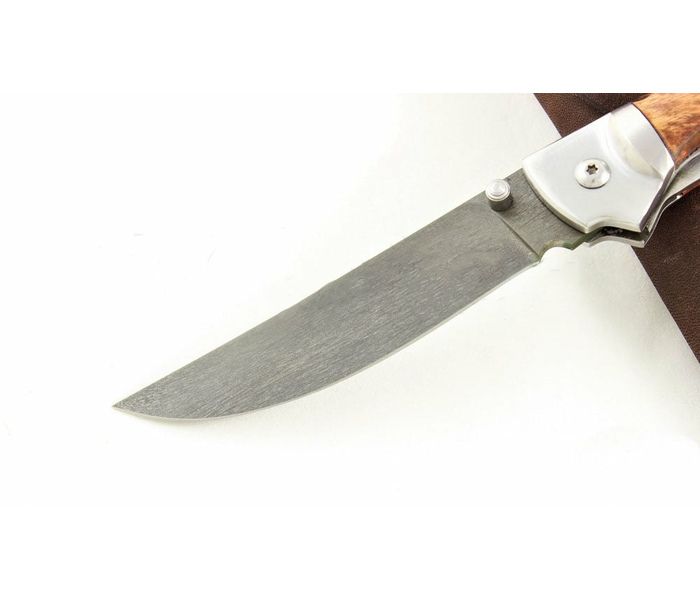 Складной нож ручной работы Казбек-2 из стали булат, рукоять карельская береза