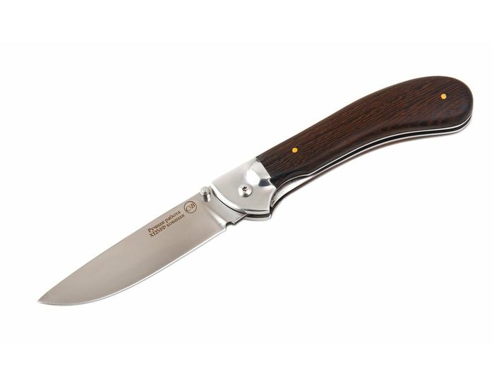 Складной нож ручной работы Крот - 5 из стали кованой Х12МФ, рукоять махагон