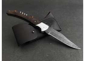 Складной нож ручной работы Вихрь малый из дамасской стали, рукоять черный граб