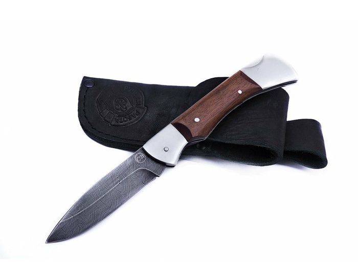 Складной нож ручной работы Воевода - 2 из стали дамаск, рукоять сапеле