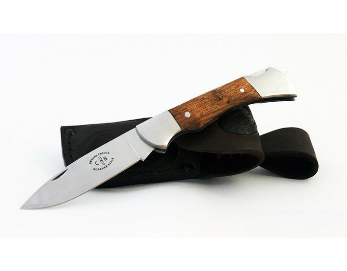 Складной нож ручной работы Воевода - 2 из стали кованая 95Х18, рукоять сапеле