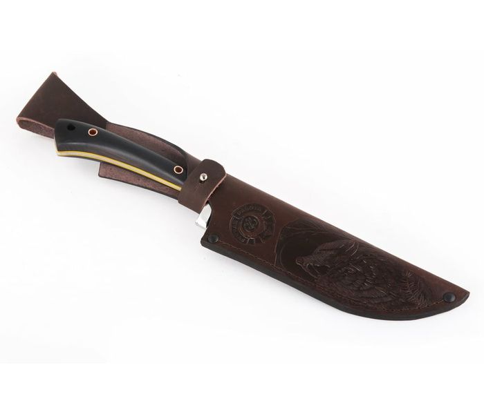 Узбекский нож ручной работы из стали D2, рукоять черный граб, дюраль