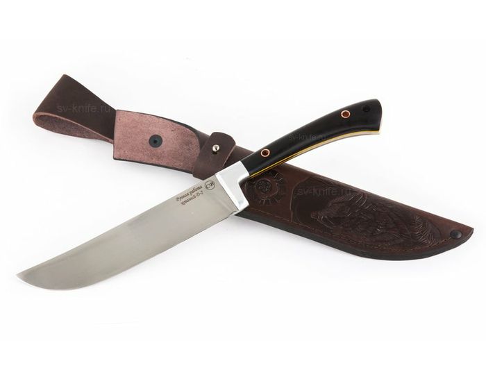 Узбекский нож ручной работы из стали D2, рукоять черный граб, дюраль