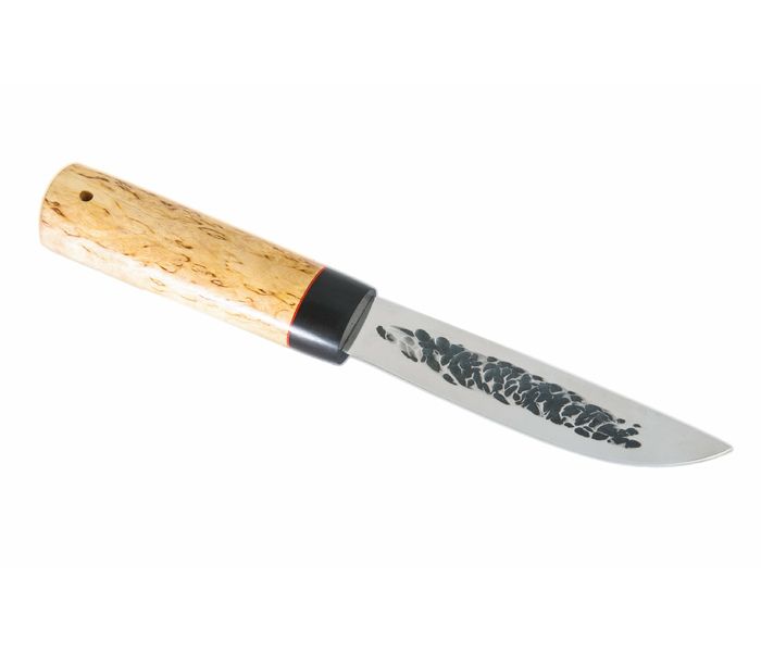 Якутский нож ручной работы большой из стали кованой 95х18, дол, рукоять кар. береза, граб