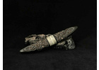 Якутский нож ручной работы 'Клык малый' с двумя лезвиями из стали кованой 110Х18, дамаск рукоять черный граб, ножны черный граб, инкрустация