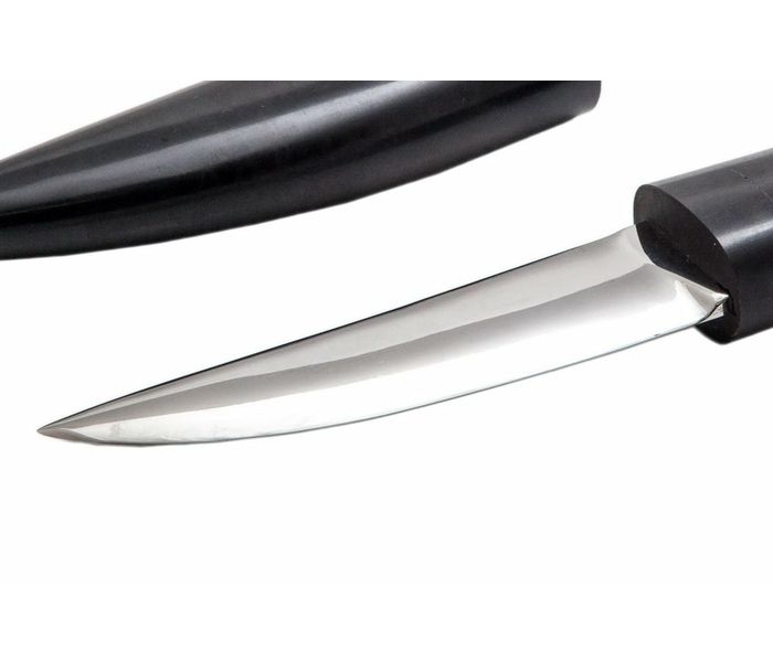Якутский нож ручной работы 'Клык средний' из стали кованой 95Х18 рукоять черный граб, ножны черный граб