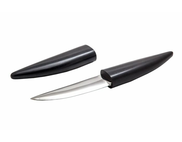 Якутский нож ручной работы 'Клык средний' из стали кованой 95Х18 рукоять черный граб, ножны черный граб