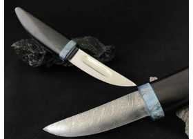 Якутский нож ручной работы 'Клык средний' с двумя клинками из стали кованой 110Х18, дамаск рукоять черный граб, ножны черный граб