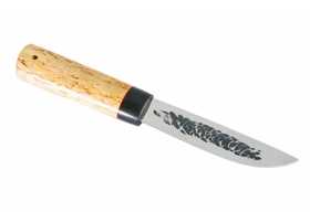 Якутский нож средний: сталь кованая 95х18, дол, рукоять кар. береза, граб