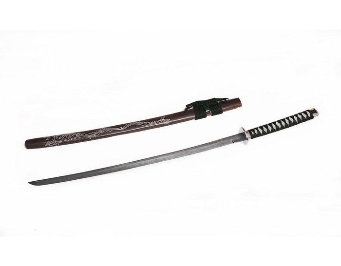Японский меч Катана (разборная): сталь дамаск: рукоять дерево,кожа, ножны венге