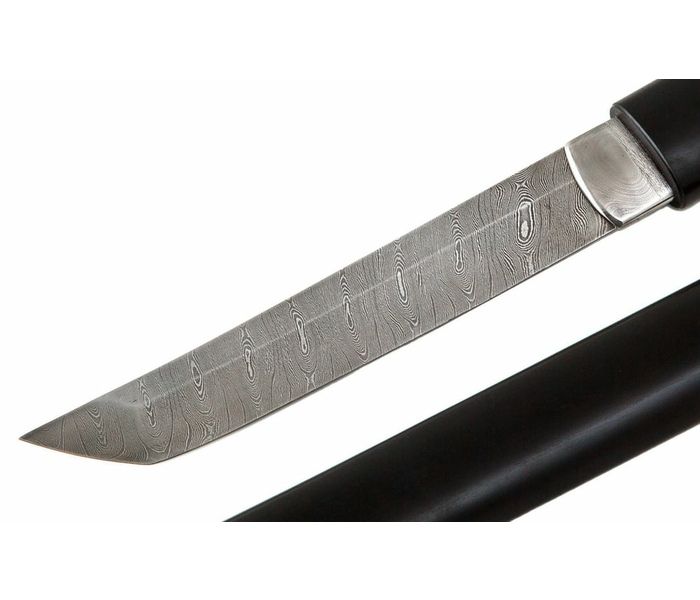 Японский нож 'Танто-Ширасайи' сталь Дамаск, рукоять,ножны-Черный граб