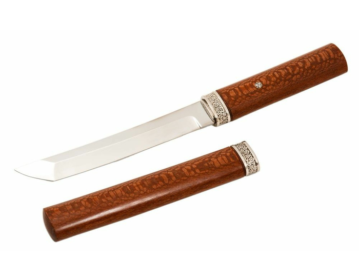 Японский нож 'Танто-Ширасайи' сталь М390, рукоять,ножны-лайсвуд
